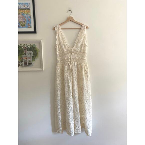 FOR LOVE & LEMONS NWT Snowflake Cream Daisy Mesh Sequin Maxi Dress Size Large - Picture 2 of 10